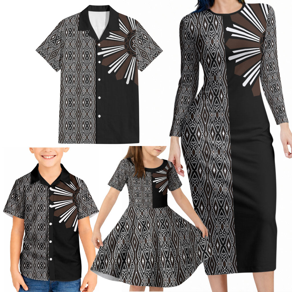 Mabuhay Philippines Festival Family Matching Long Sleeve Bodycon Dress and Hawaiian Shirt Araw Tnalak Modern Filipiniana Inspired