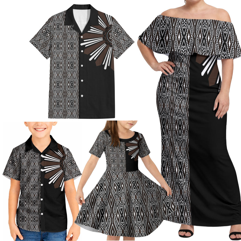 Mabuhay Philippines Festival Family Matching Off Shoulder Maxi Dress and Hawaiian Shirt Araw Tnalak Modern Filipiniana Inspired