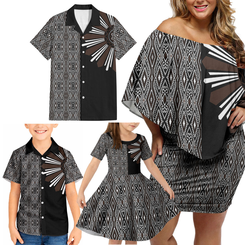 Mabuhay Philippines Festival Family Matching Off Shoulder Short Dress and Hawaiian Shirt Araw Tnalak Modern Filipiniana Inspired