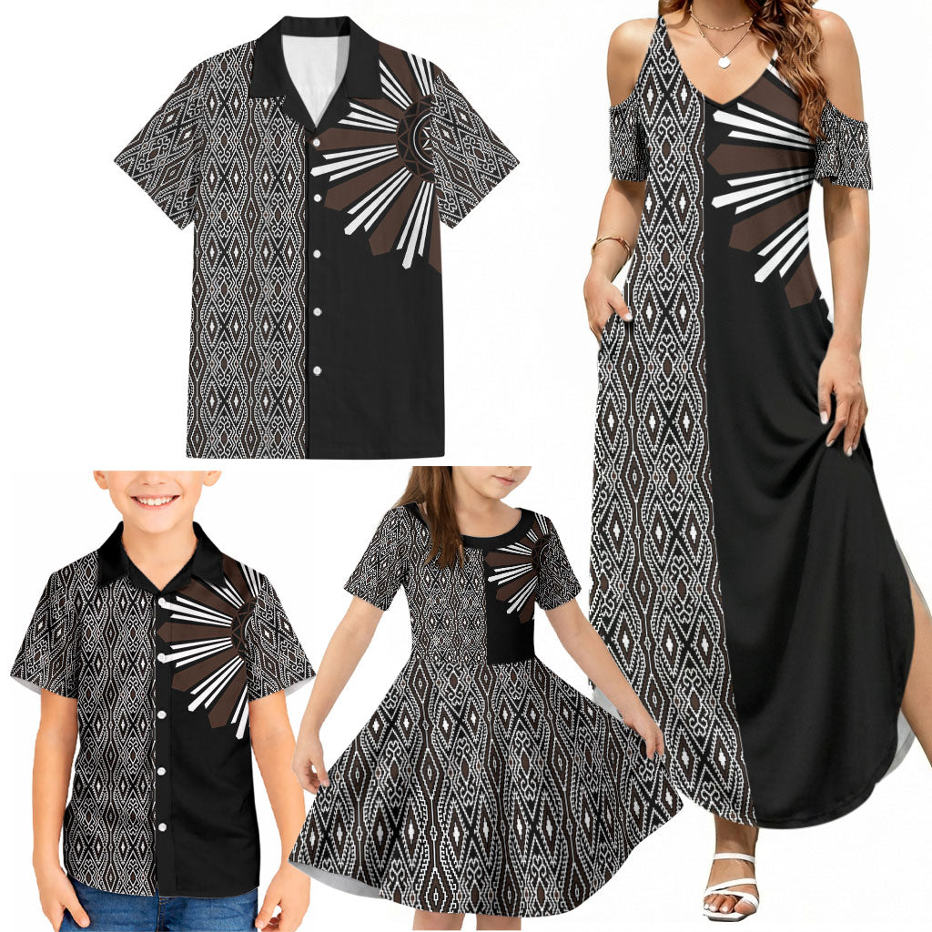 Mabuhay Philippines Festival Family Matching Summer Maxi Dress and Hawaiian Shirt Araw Tnalak Modern Filipiniana Inspired