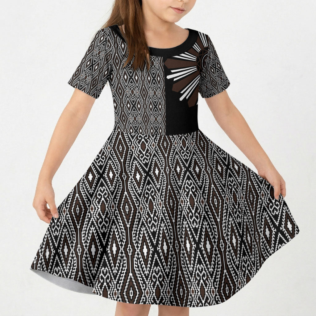 Mabuhay Philippines Festival Kid Short Sleeve Dress Araw Tnalak Modern Filipiniana Inspired