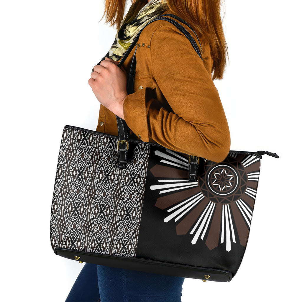 Mabuhay Philippines Festival Leather Tote Bag Araw Tnalak Modern Filipiniana Inspired LT14 Black - Polynesian Pride