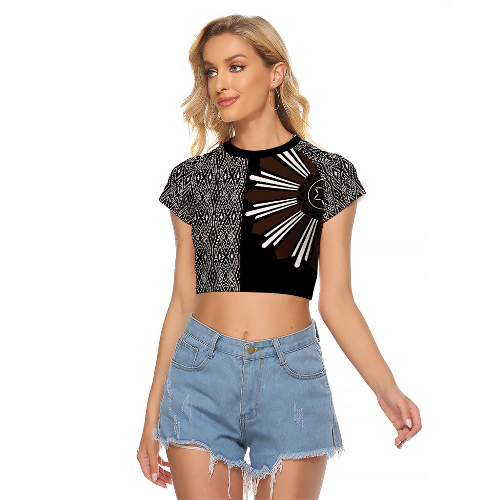 Mabuhay Philippines Festival Raglan Cropped T Shirt Araw Tnalak Modern Filipiniana Inspired LT14 Female Black - Polynesian Pride