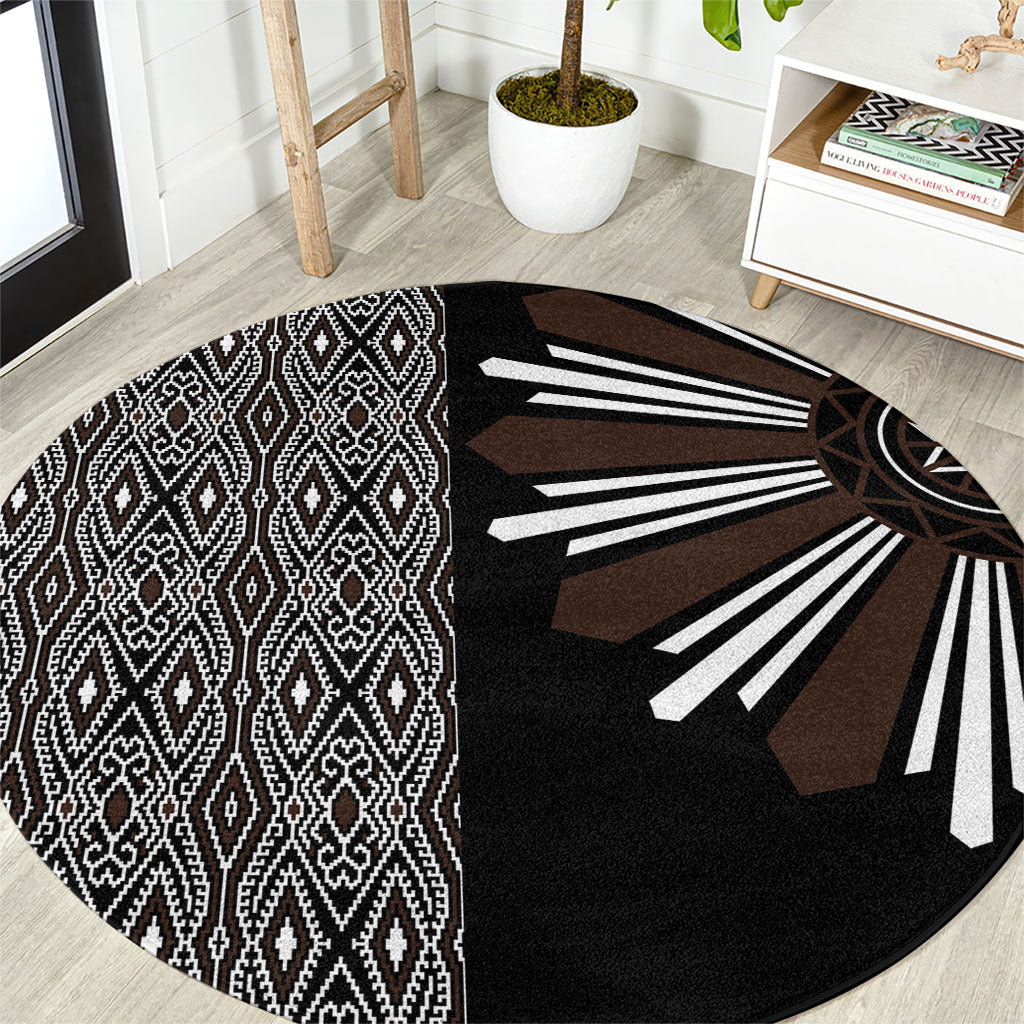 Mabuhay Philippines Festival Round Carpet Araw Tnalak Modern Filipiniana Inspired LT14 Black - Polynesian Pride
