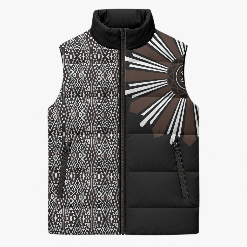Mabuhay Philippines Festival Sleeveless Puffer Jacket Araw Tnalak Modern Filipiniana Inspired