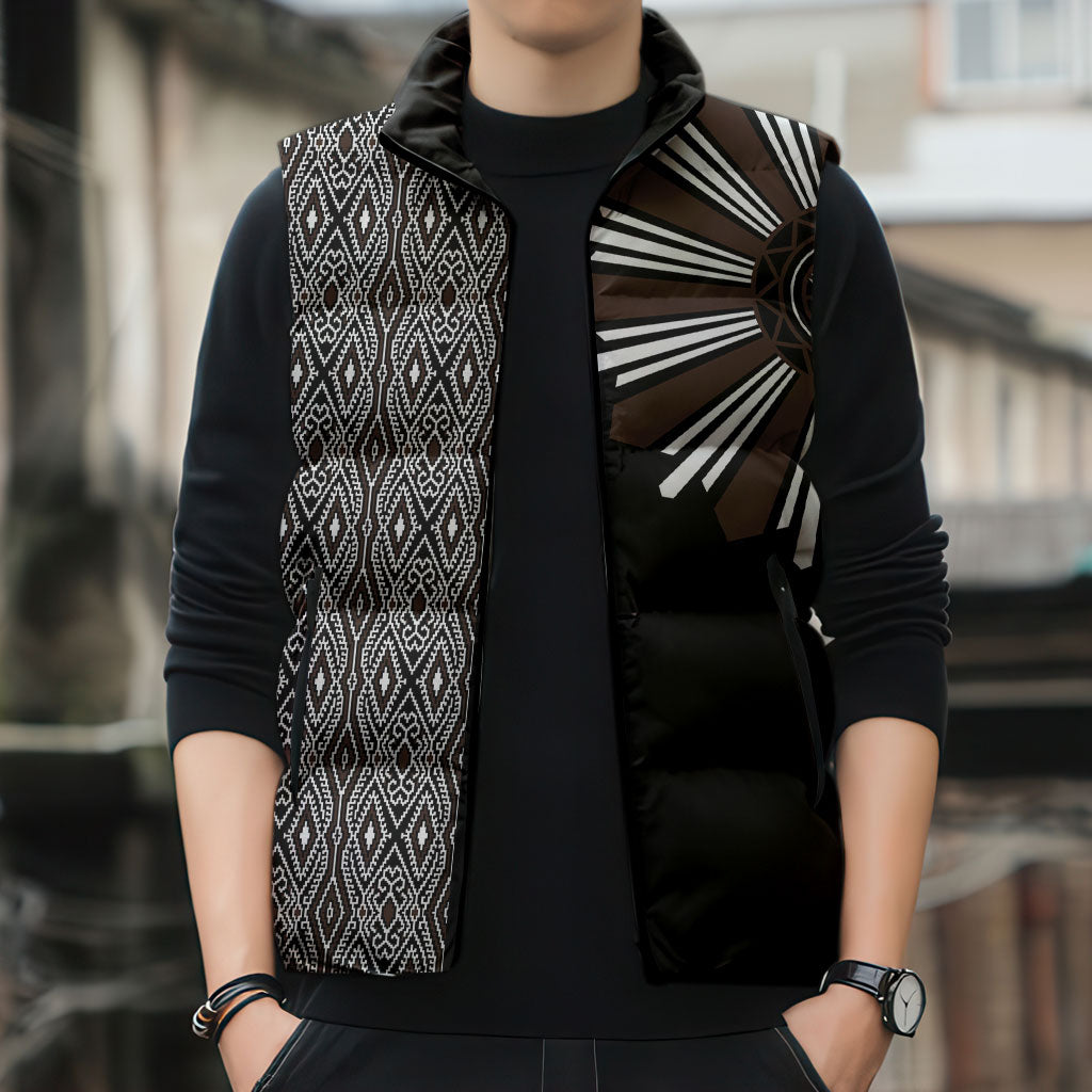 Mabuhay Philippines Festival Sleeveless Puffer Jacket Araw Tnalak Modern Filipiniana Inspired