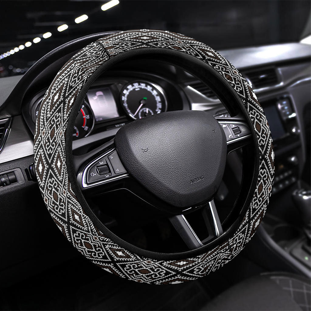 Mabuhay Philippines Festival Steering Wheel Cover Araw Tnalak Modern Filipiniana Inspired LT14 Universal Fit Black - Polynesian Pride