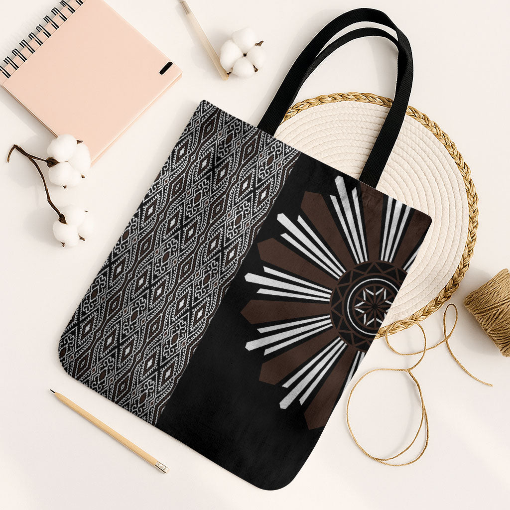 Mabuhay Philippines Festival Tote Bag Araw Tnalak Modern Filipiniana Inspired LT14 Black Strap One Size Black - Polynesian Pride