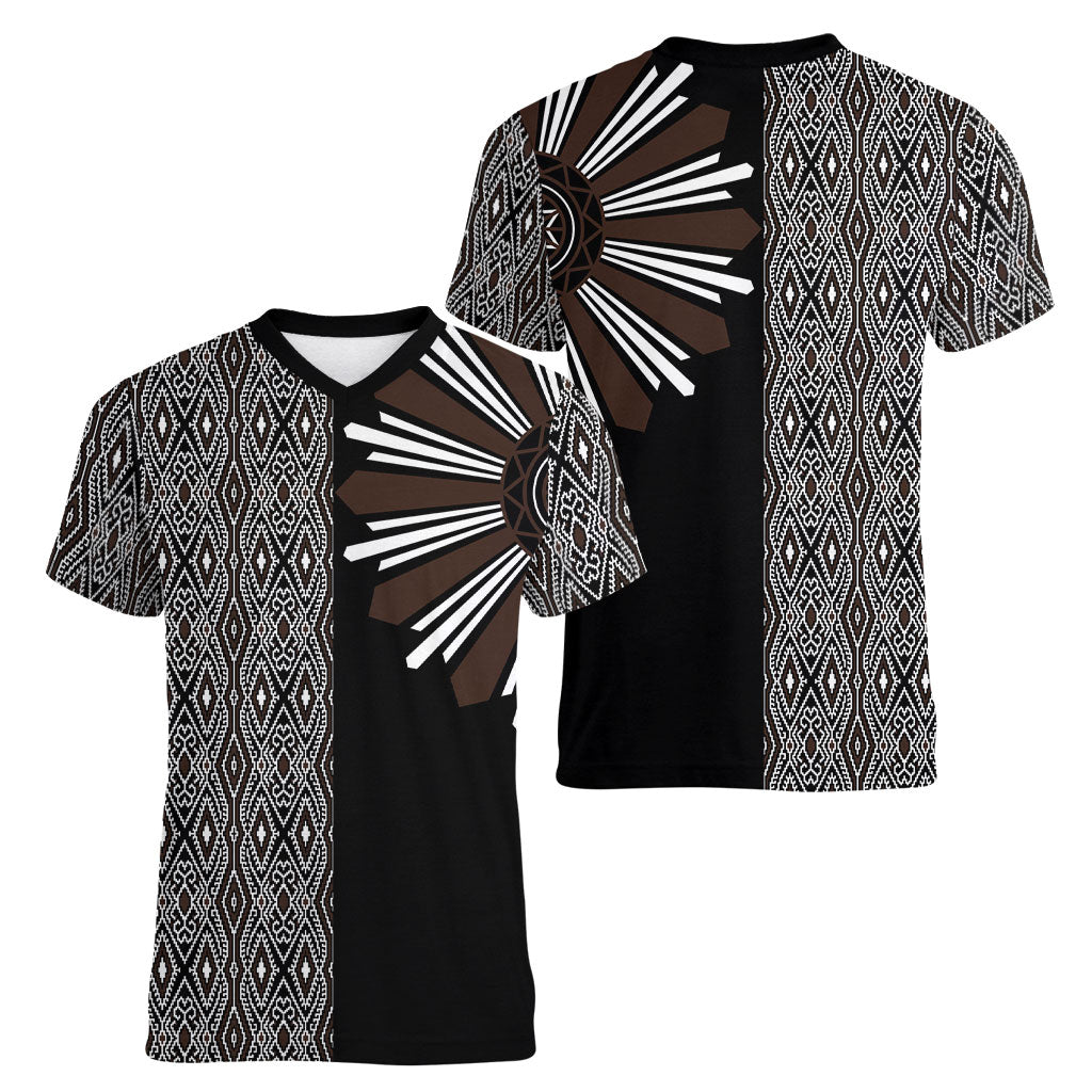 Mabuhay Philippines Festival Women V-Neck T-Shirt Araw Tnalak Modern Filipiniana Inspired