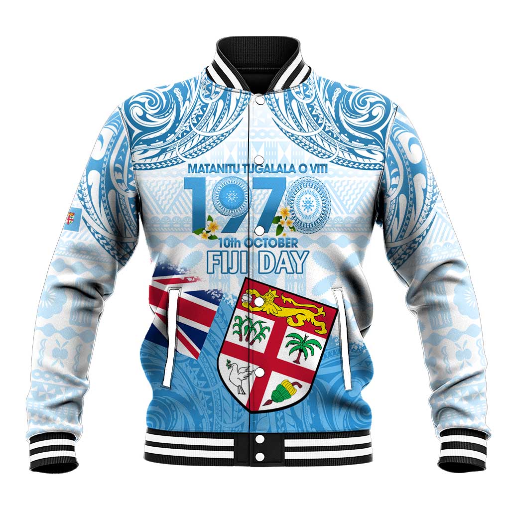 Fiji Day 1970 Baseball Jacket Proud To Be A Fijian Tapa Pattern LT14 Unisex Blue - Polynesian Pride