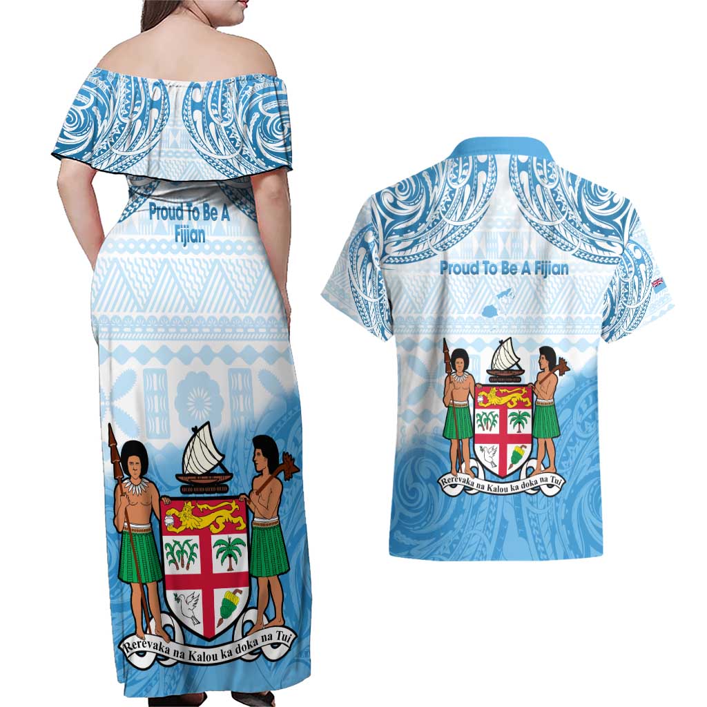 Fiji Day 1970 Couples Matching Off Shoulder Maxi Dress and Hawaiian Shirt Proud To Be A Fijian Tapa Pattern