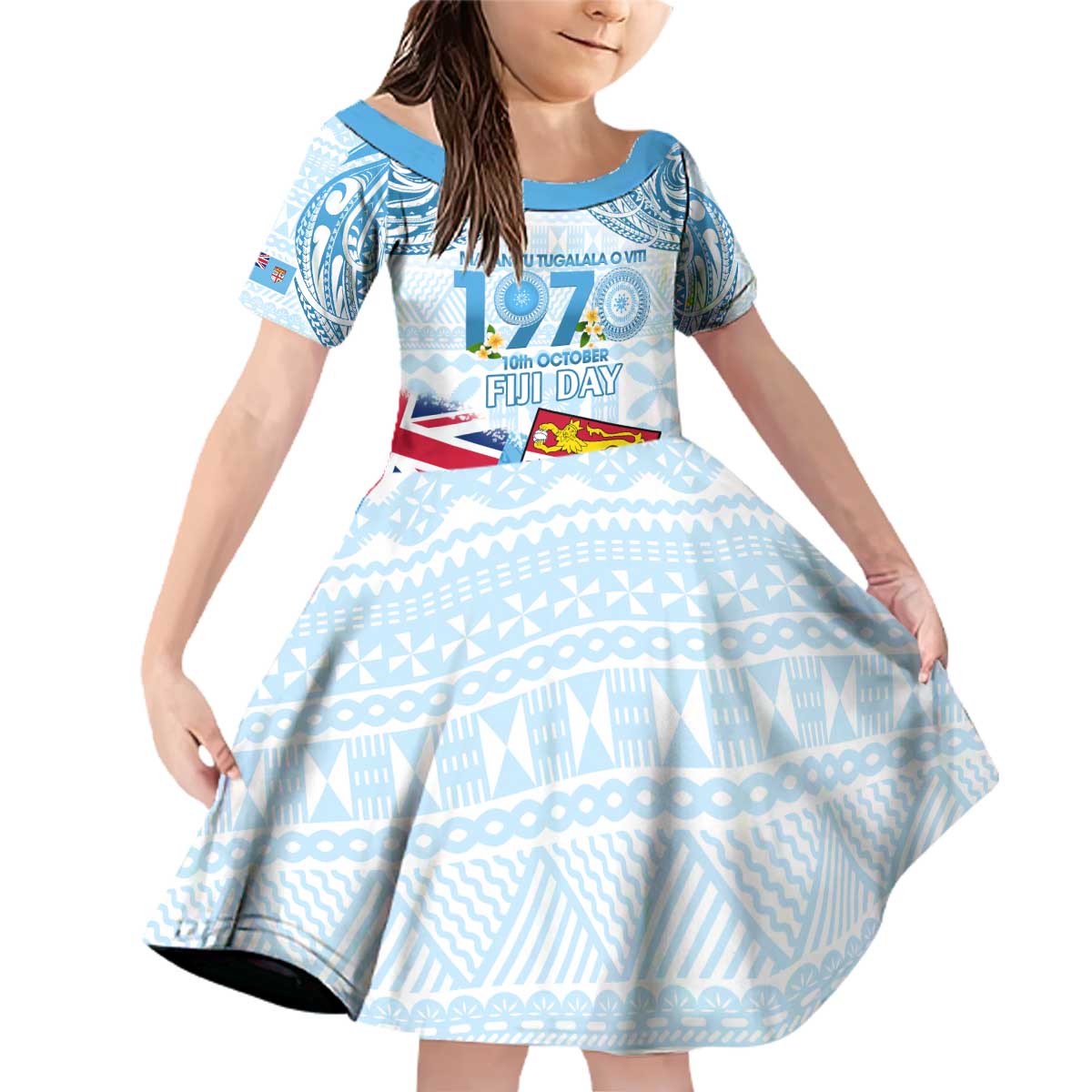 Fiji Day 1970 Family Matching Off Shoulder Short Dress and Hawaiian Shirt Proud To Be A Fijian Tapa Pattern