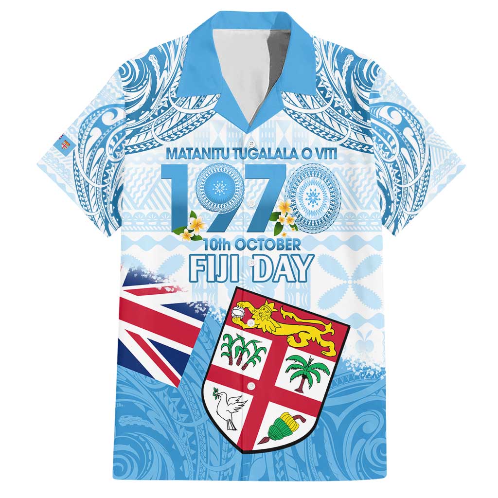 Fiji Day 1970 Family Matching Short Sleeve Bodycon Dress and Hawaiian Shirt Proud To Be A Fijian Tapa Pattern LT14 Dad's Shirt - Short Sleeve Blue - Polynesian Pride