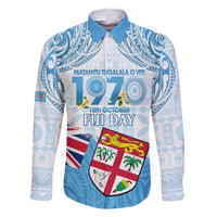 Fiji Day 1970 Family Matching Short Sleeve Bodycon Dress and Hawaiian Shirt Proud To Be A Fijian Tapa Pattern LT14 Dad's Shirt - Long Sleeve Blue - Polynesian Pride