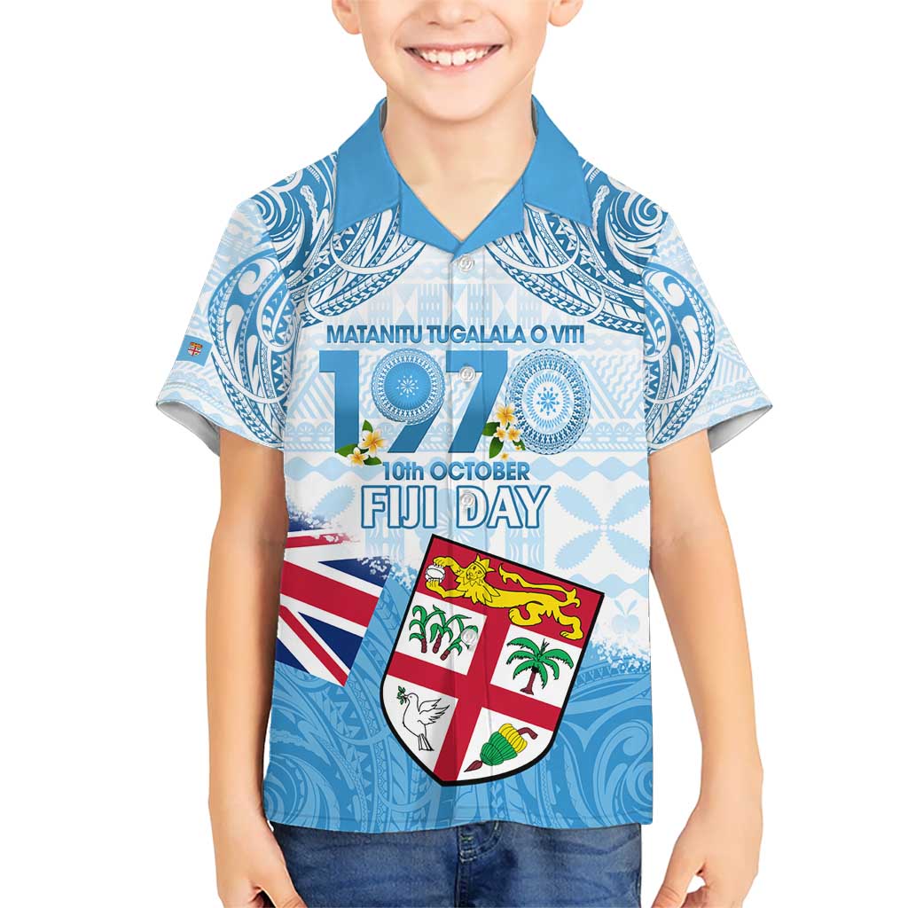 Fiji Day 1970 Kid Hawaiian Shirt Proud To Be A Fijian Tapa Pattern LT14 Kid Blue - Polynesian Pride