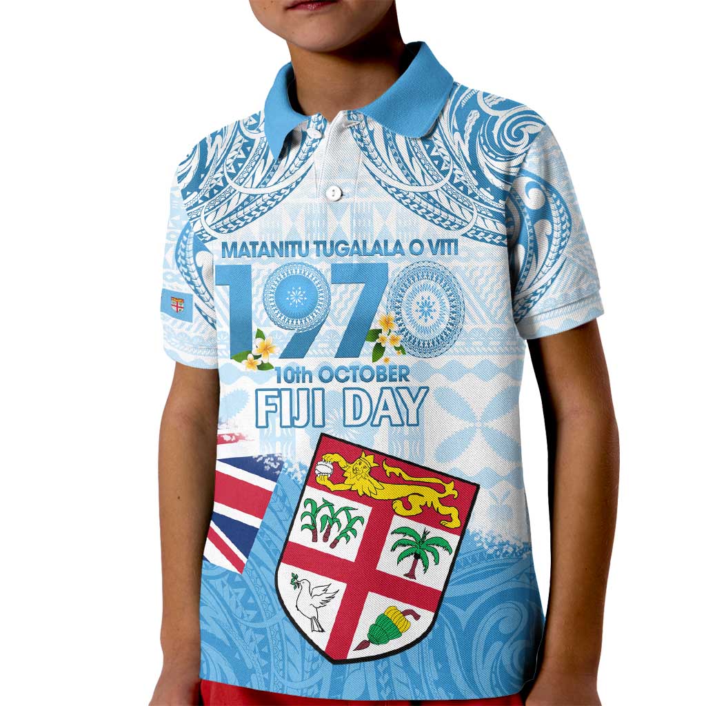 Fiji Day 1970 Kid Polo Shirt Proud To Be A Fijian Tapa Pattern LT14 Kid Blue - Polynesian Pride