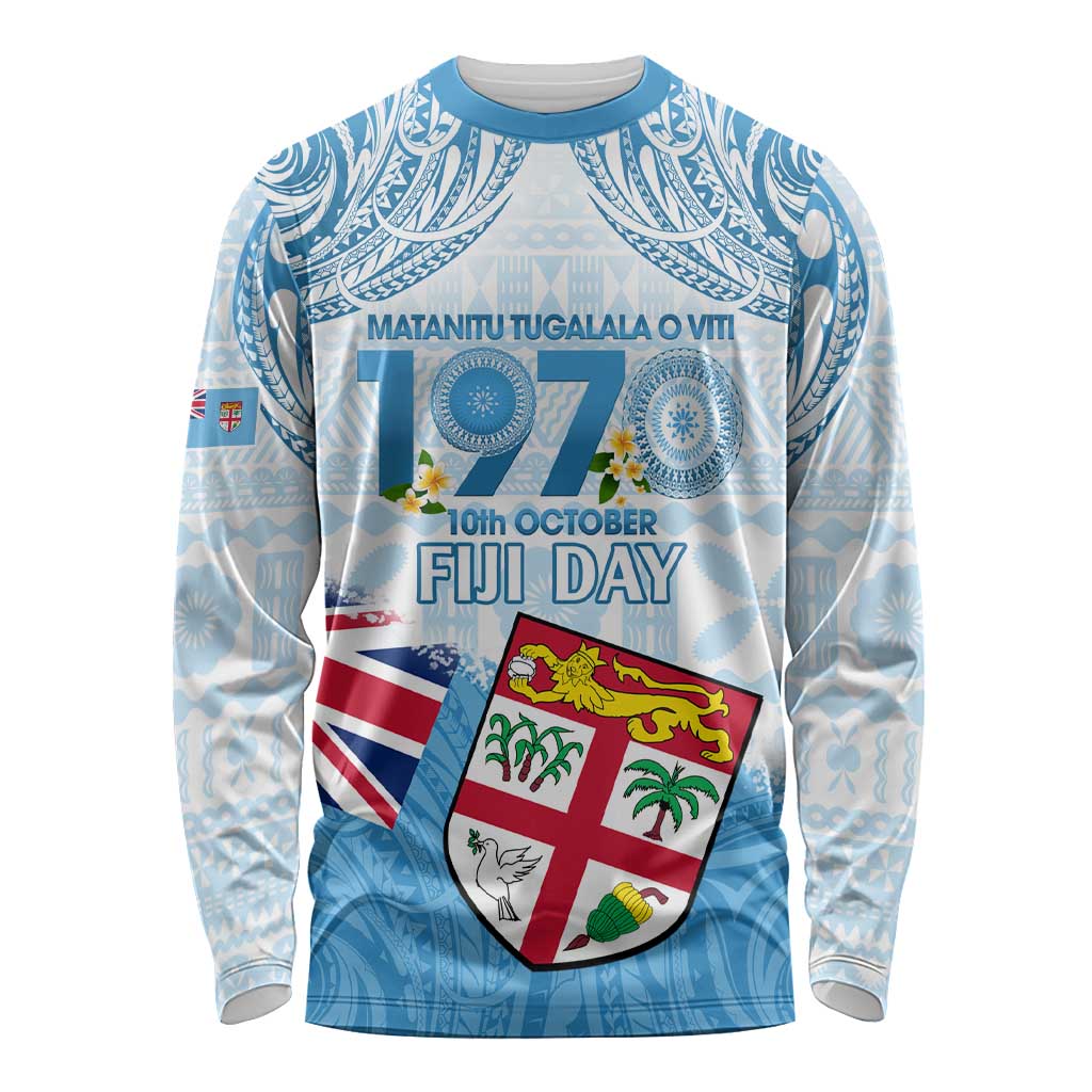 Fiji Day 1970 Long Sleeve Shirt Proud To Be A Fijian Tapa Pattern LT14 Unisex Blue - Polynesian Pride