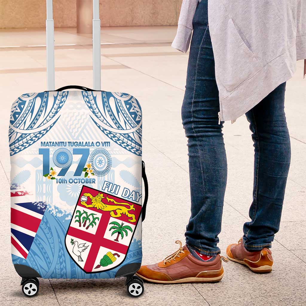Fiji Day 1970 Luggage Cover Proud To Be A Fijian Tapa Pattern LT14 Blue - Polynesian Pride