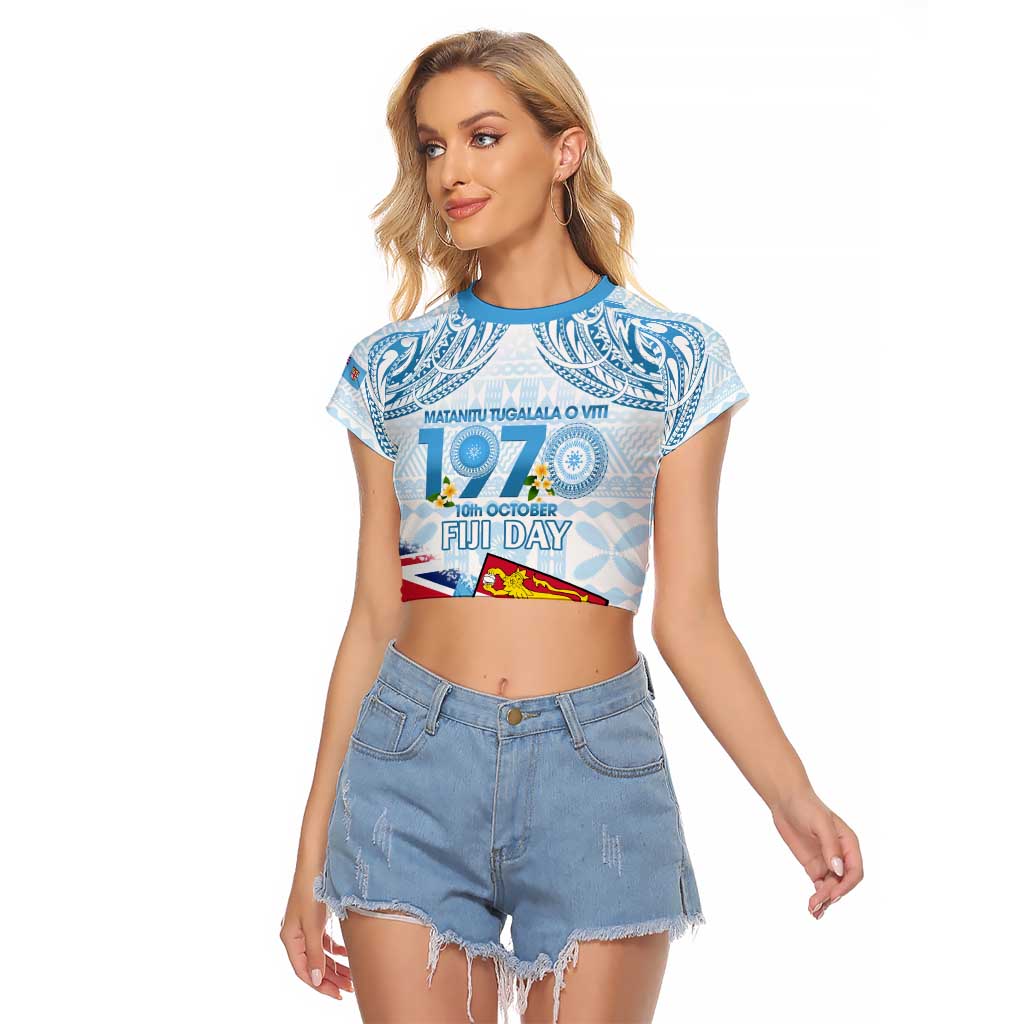Fiji Day 1970 Raglan Cropped T Shirt Proud To Be A Fijian Tapa Pattern LT14 Female Blue - Polynesian Pride