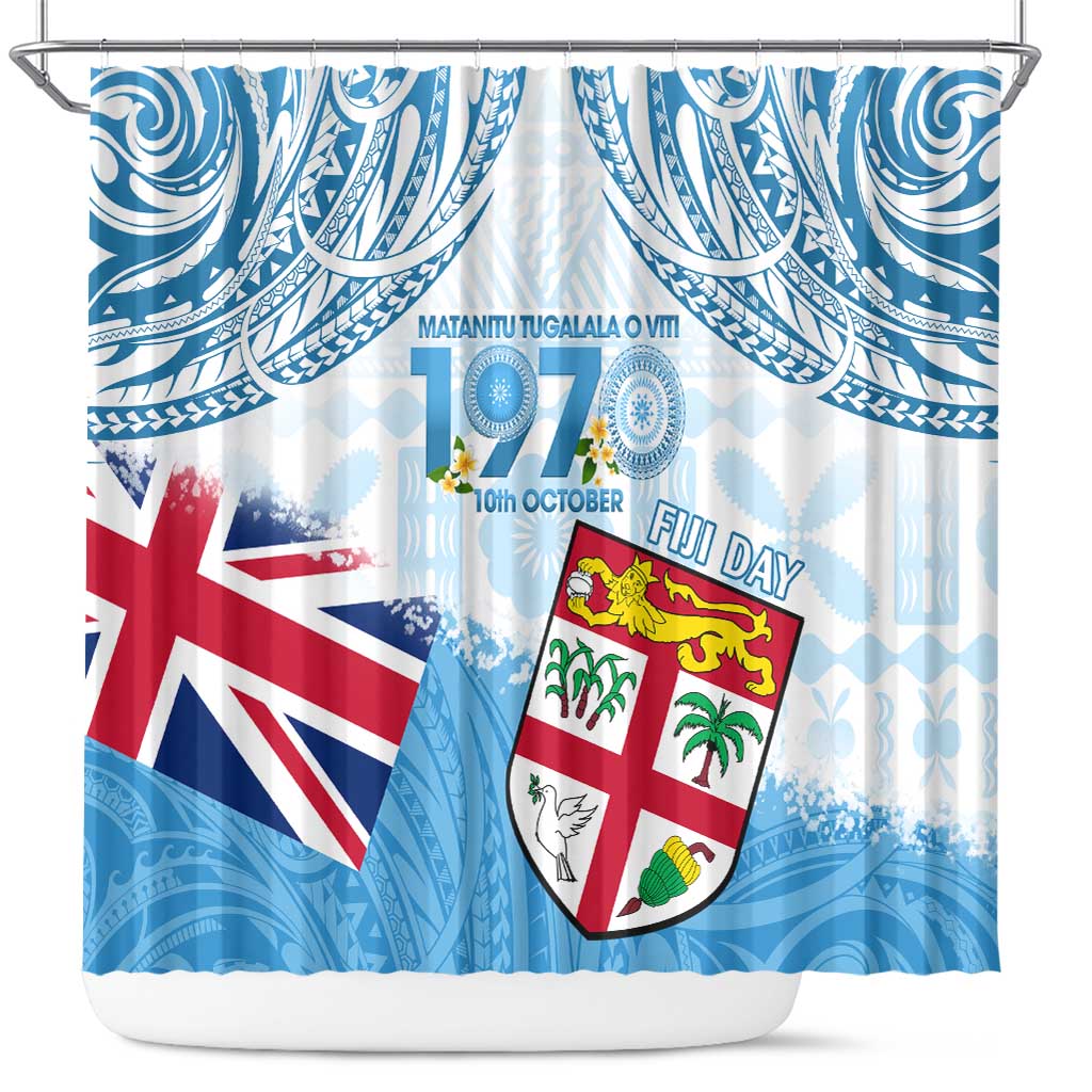 Fiji Day 1970 Shower Curtain Proud To Be A Fijian Tapa Pattern LT14 Blue - Polynesian Pride