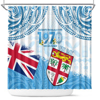 Fiji Day 1970 Shower Curtain Proud To Be A Fijian Tapa Pattern LT14 Blue - Polynesian Pride