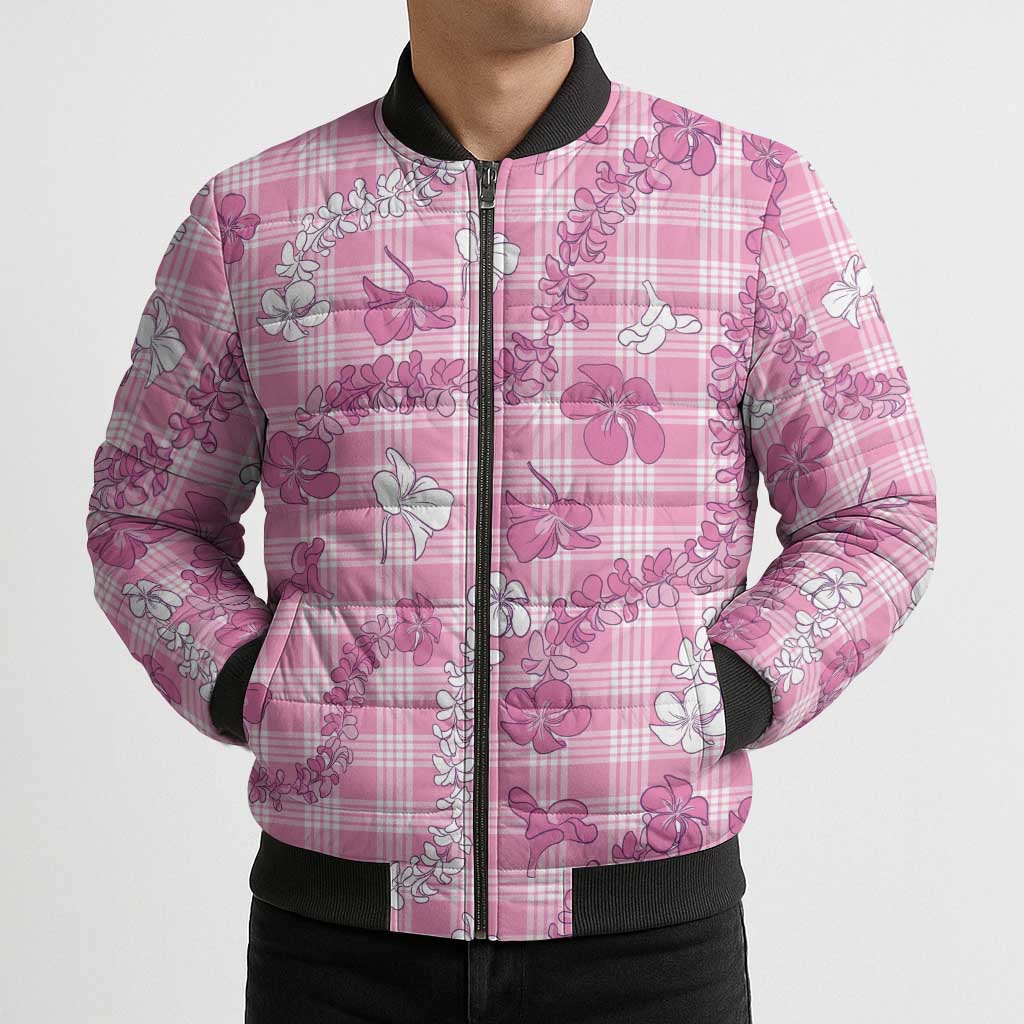 Alaka Aloha Hawaii Bomber Puffer Jacket Plumeria Lei With Palaka Motif LT14 - Polynesian Pride