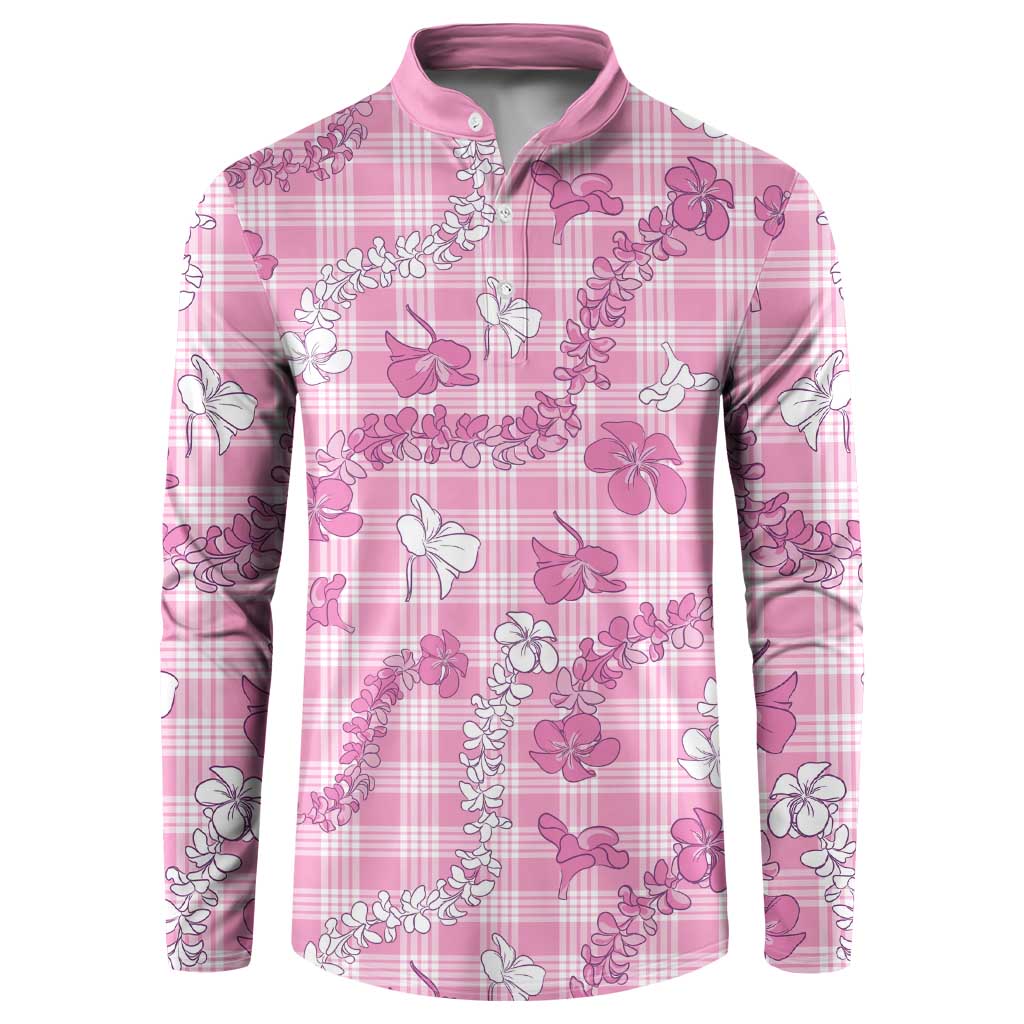 Alaka Aloha Hawaii Button Sweatshirt Plumeria Lei With Palaka Motif LT14 Pink - Polynesian Pride