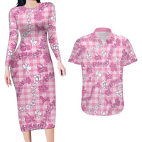Alaka Aloha Hawaii Couples Matching Long Sleeve Bodycon Dress and Hawaiian Shirt Plumeria Lei With Palaka Motif - Polynesian Pride