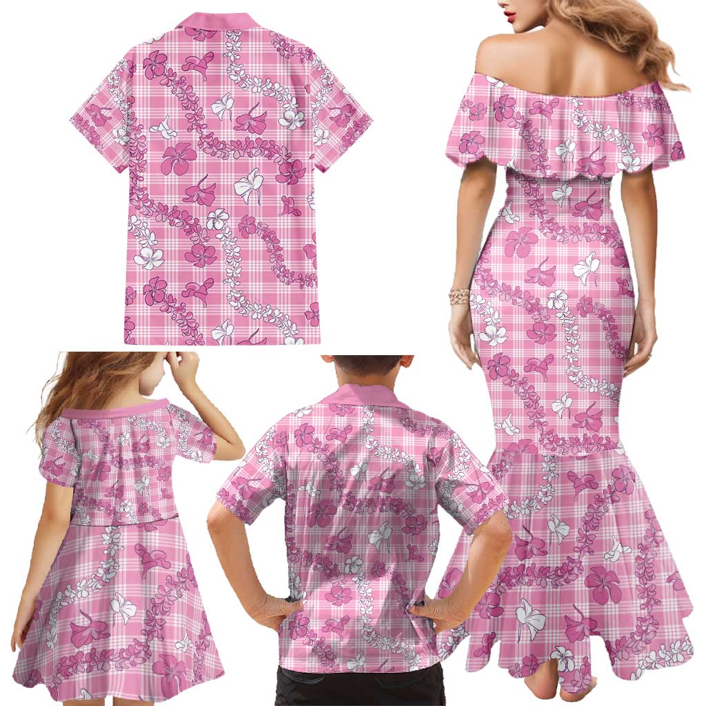 Alaka Aloha Hawaii Family Matching Mermaid Dress and Hawaiian Shirt Plumeria Lei With Palaka Motif - Polynesian Pride