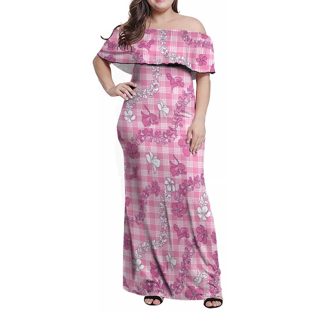 Alaka Aloha Hawaii Family Matching Off Shoulder Maxi Dress and Hawaiian Shirt Plumeria Lei With Palaka Motif - Polynesian Pride