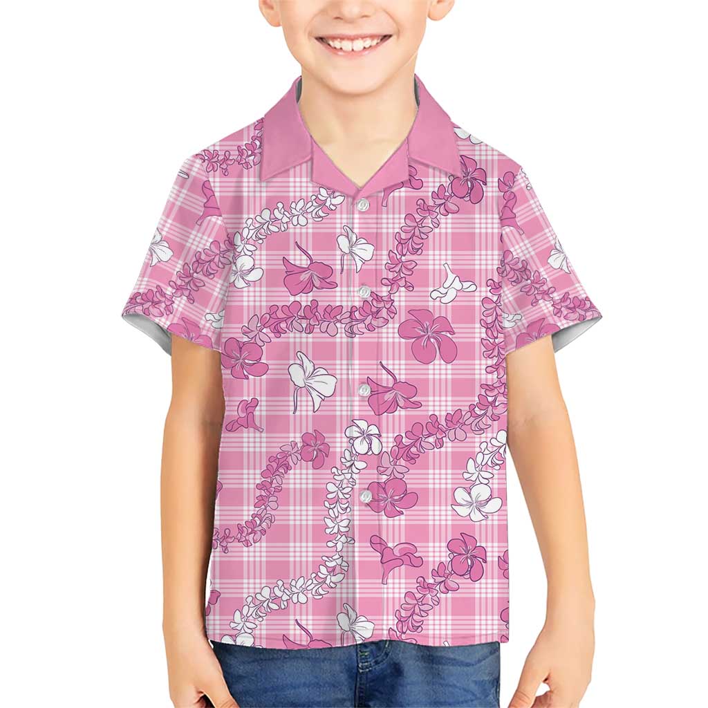 Alaka Aloha Hawaii Kid Hawaiian Shirt Plumeria Lei With Palaka Motif LT14 Kid Pink - Polynesian Pride