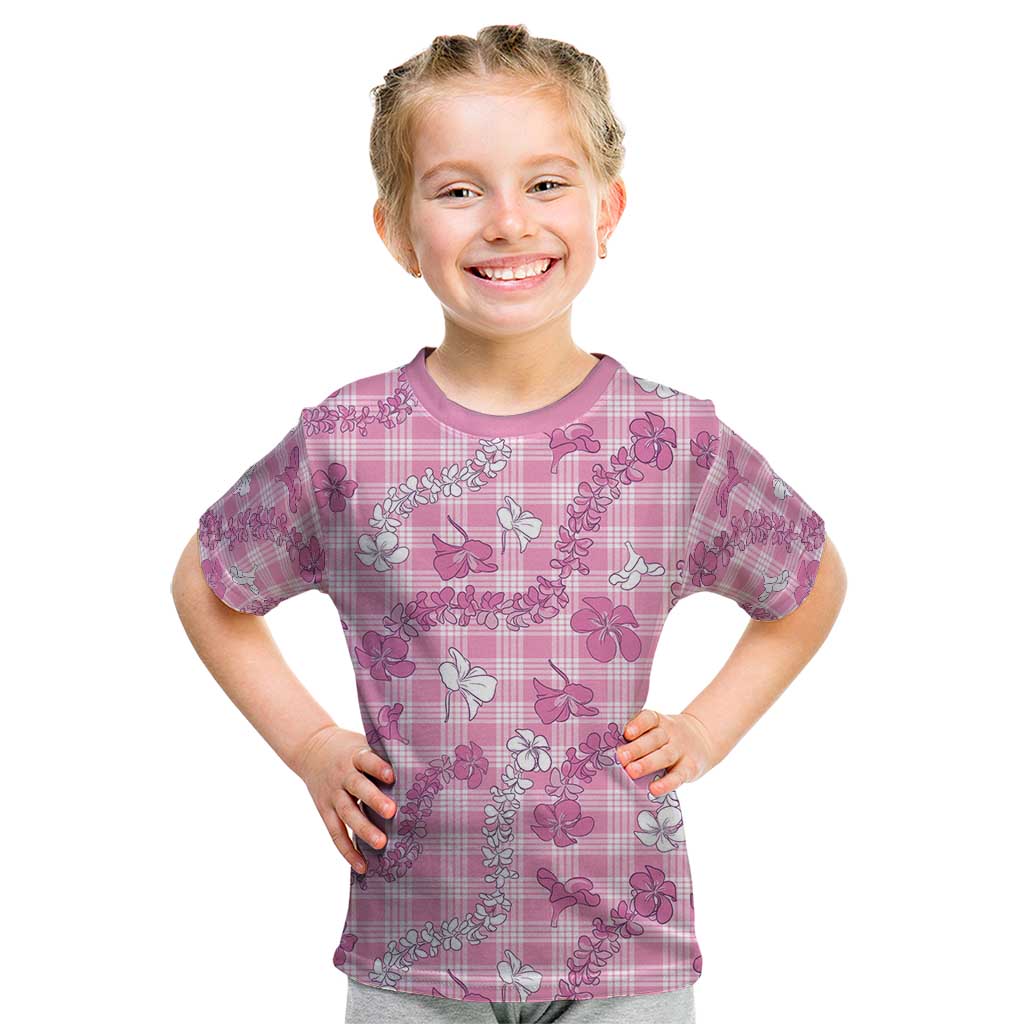 Alaka Aloha Hawaii Kid T Shirt Plumeria Lei With Palaka Motif LT14 Pink - Polynesian Pride