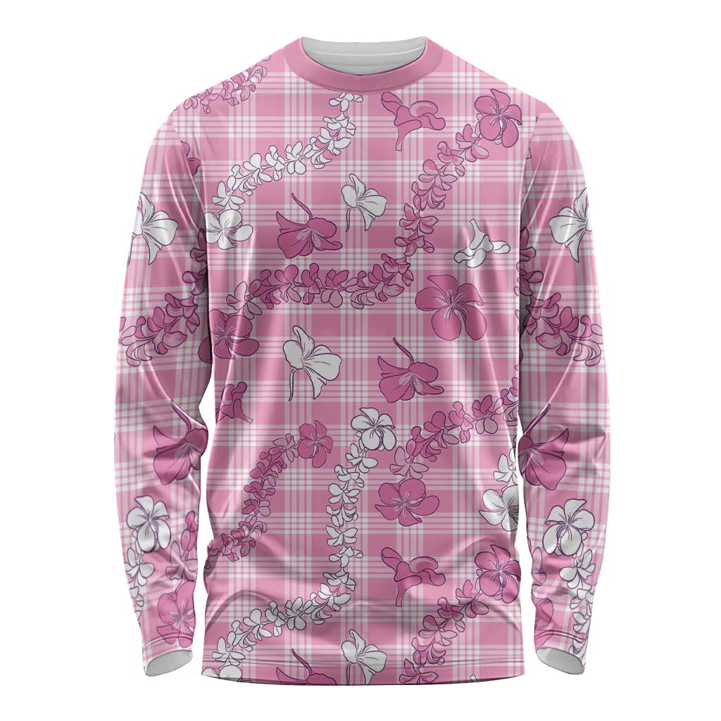 Alaka Aloha Hawaii Long Sleeve Shirt Plumeria Lei With Palaka Motif LT14 Unisex Pink - Polynesian Pride