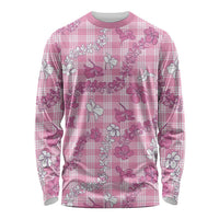 Alaka Aloha Hawaii Long Sleeve Shirt Plumeria Lei With Palaka Motif LT14 Unisex Pink - Polynesian Pride