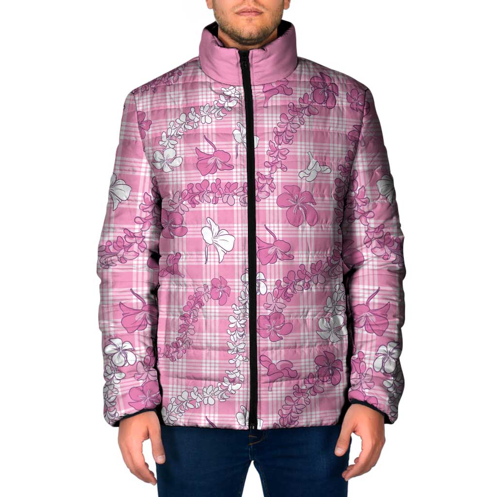 Alaka Aloha Hawaii Padded Jacket Plumeria Lei With Palaka Motif LT14 Men Pink - Polynesian Pride