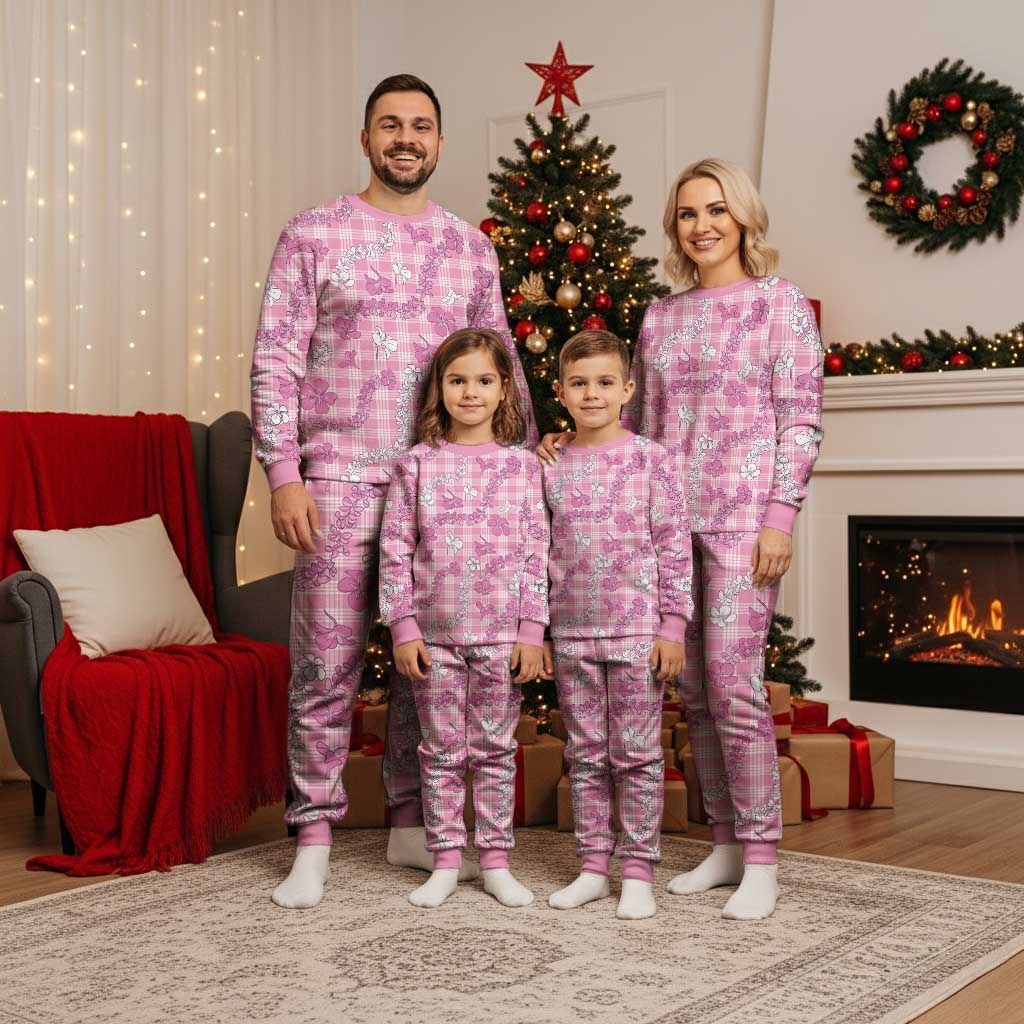Alaka Aloha Hawaii Christmas Pajama Set Plumeria Lei With Palaka Motif - Polynesian Pride