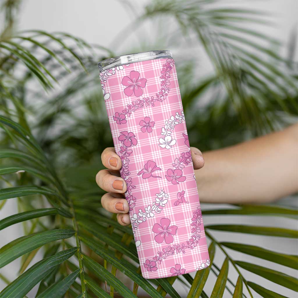 Alaka Aloha Hawaii Skinny Tumbler Plumeria Lei With Palaka Motif - Polynesian Pride