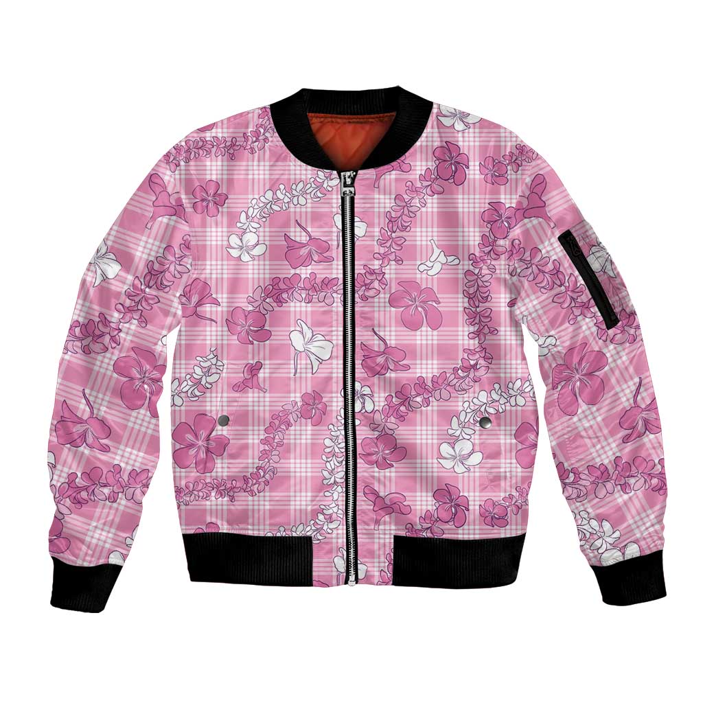 Alaka Aloha Hawaii Sleeve Zip Bomber Jacket Plumeria Lei With Palaka Motif - Polynesian Pride