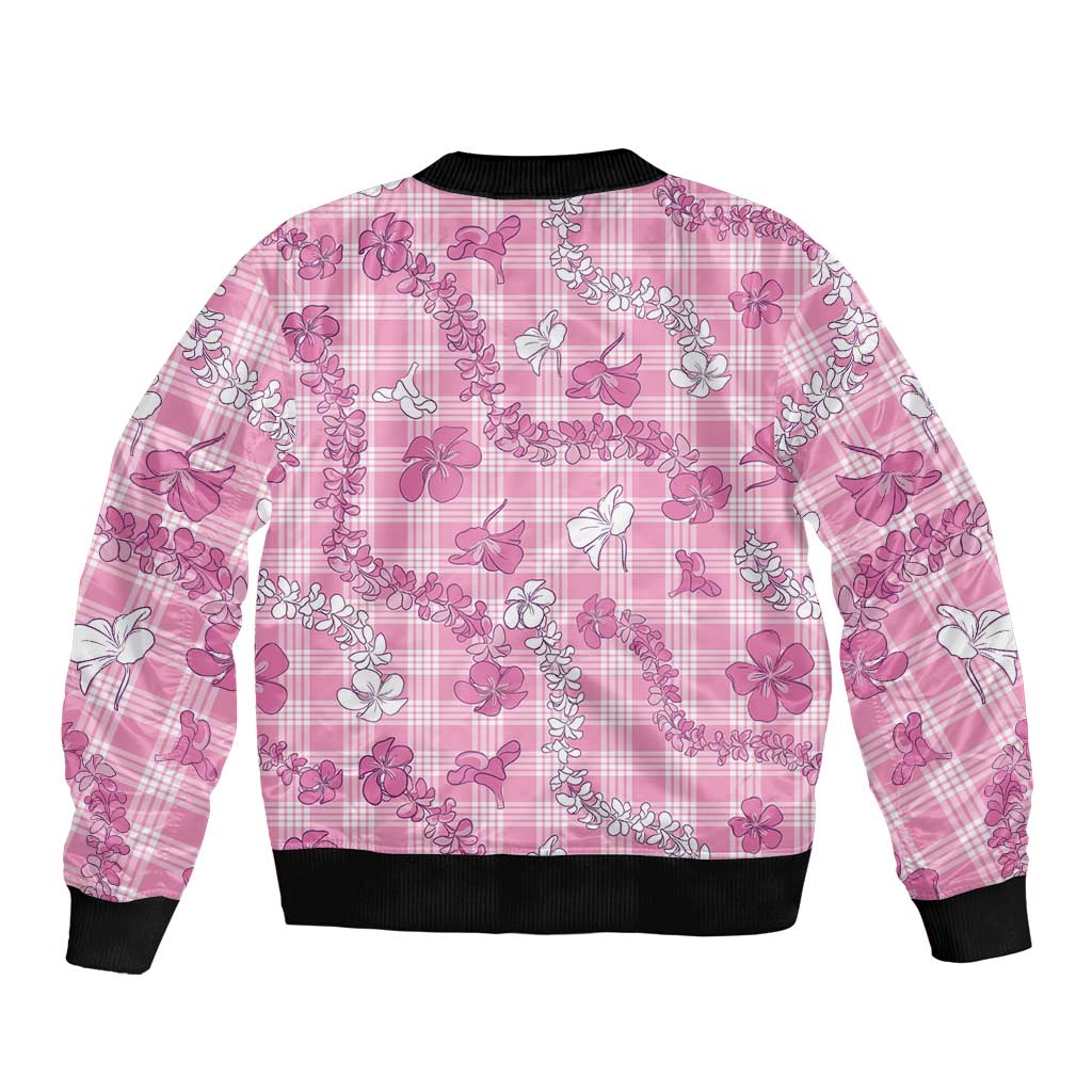 Alaka Aloha Hawaii Sleeve Zip Bomber Jacket Plumeria Lei With Palaka Motif - Polynesian Pride