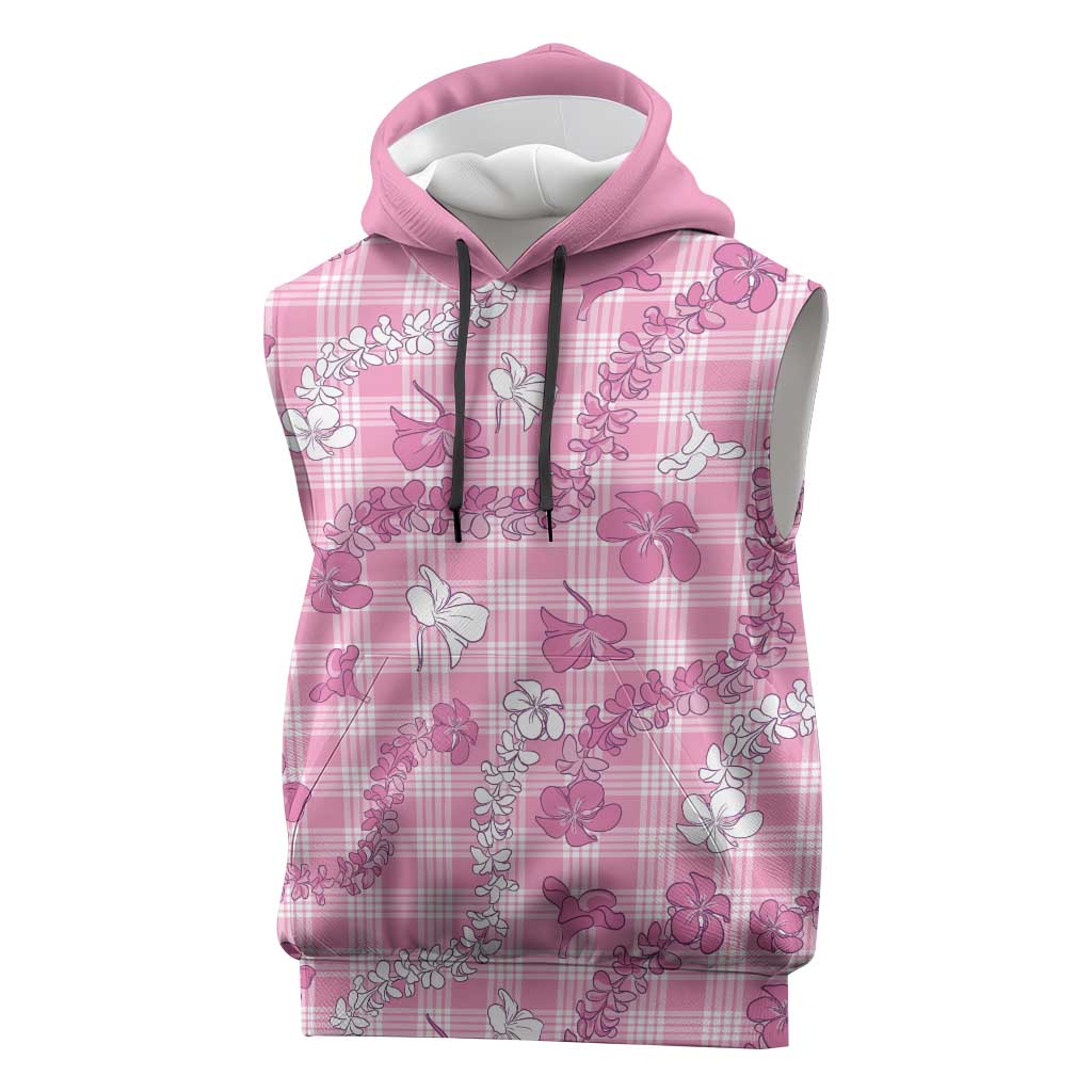 Alaka Aloha Hawaii Sleeveless Hoodie Plumeria Lei With Palaka Motif LT14 Pink - Polynesian Pride