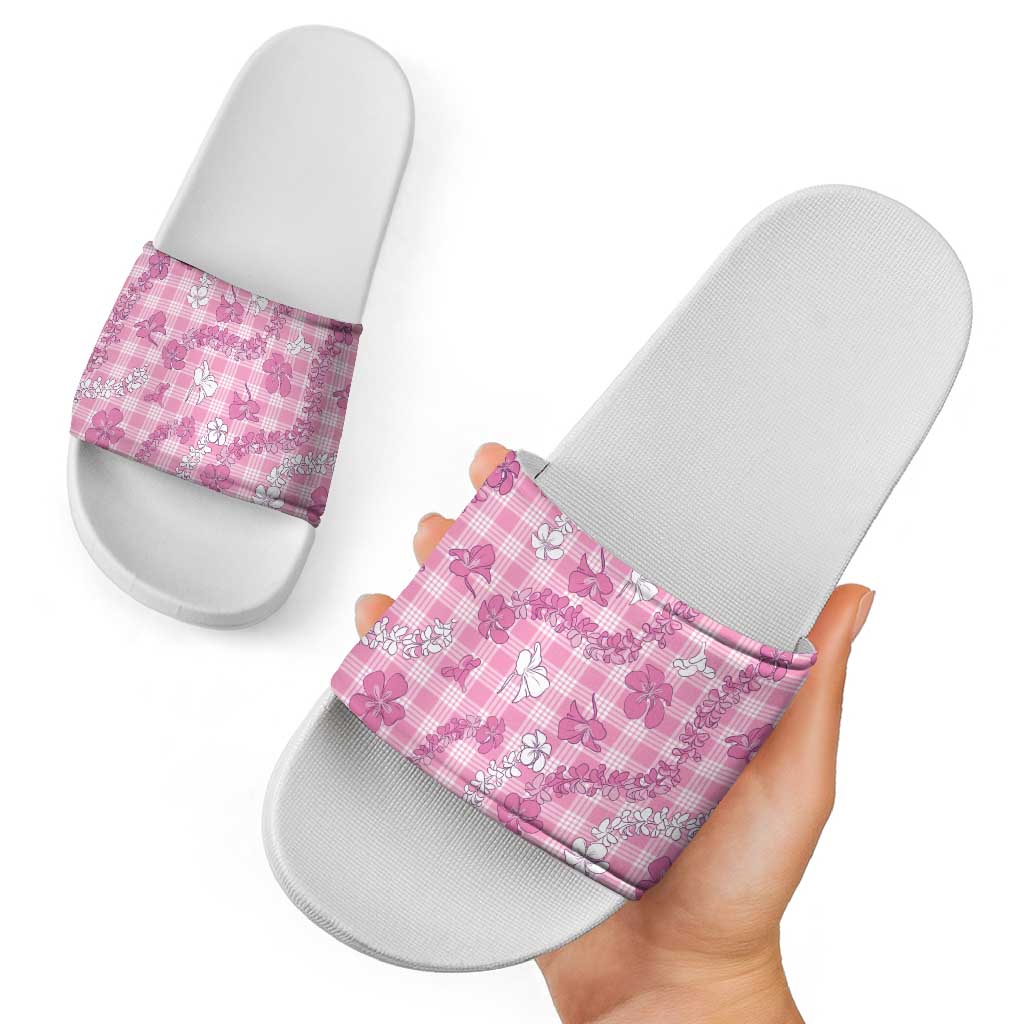 Alaka Aloha Hawaii Slide Sandals Plumeria Lei With Palaka Motif LT14 - Polynesian Pride