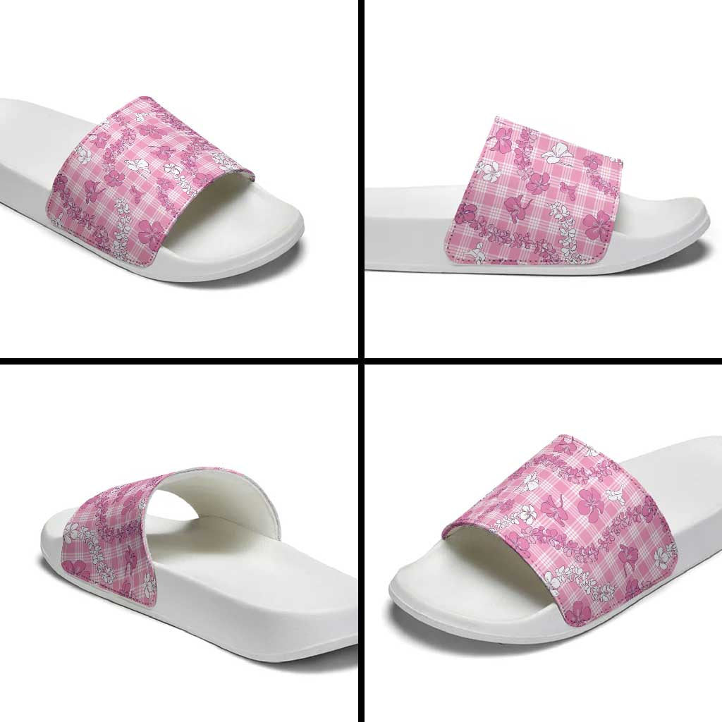 Alaka Aloha Hawaii Slide Sandals Plumeria Lei With Palaka Motif LT14 - Polynesian Pride