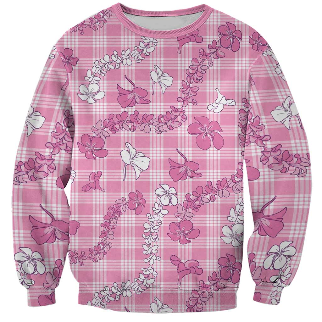 Alaka Aloha Hawaii Sweatshirt Plumeria Lei With Palaka Motif LT14 Unisex Pink - Polynesian Pride