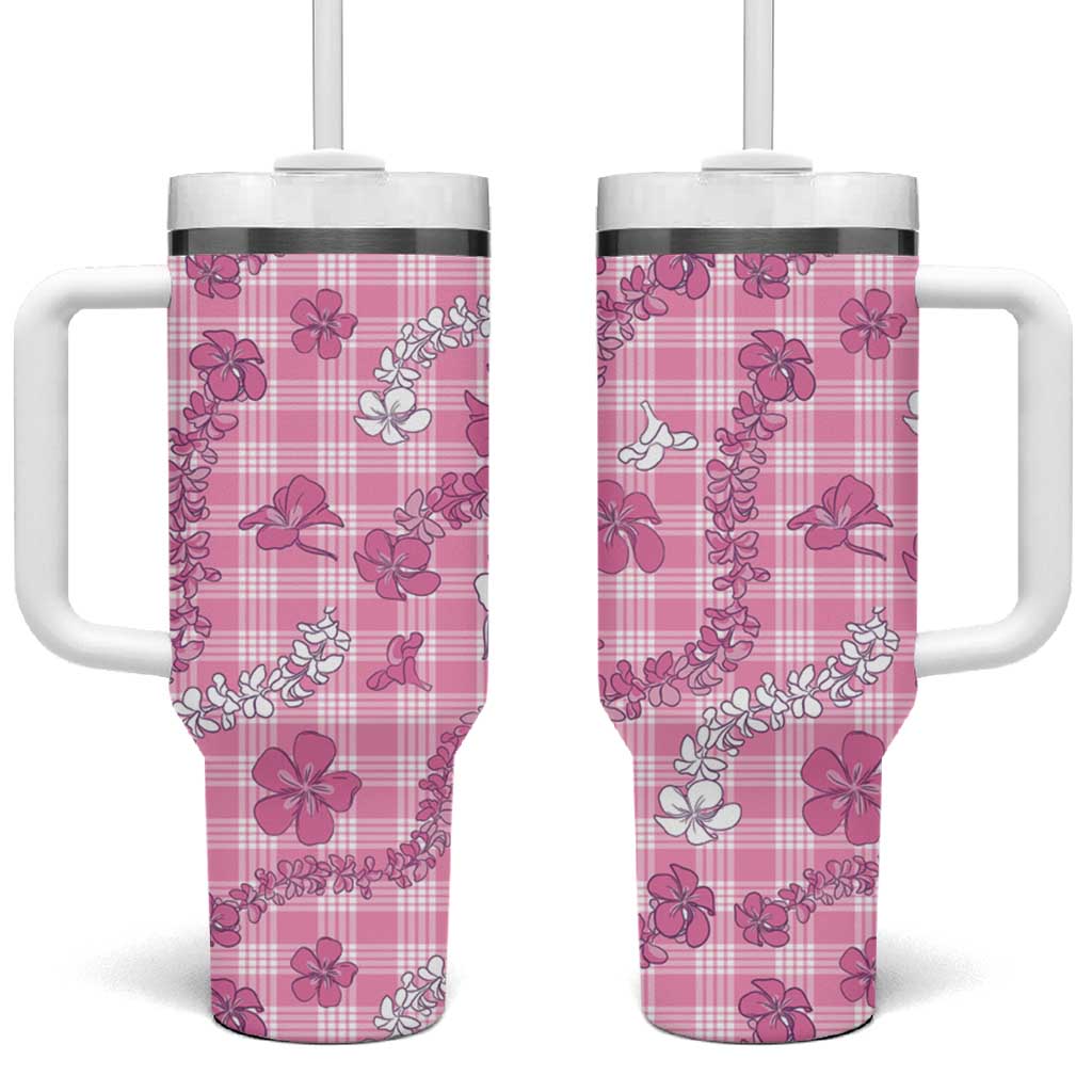 Alaka Aloha Hawaii Tumbler With Handle Plumeria Lei With Palaka Motif - Polynesian Pride
