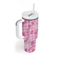 Alaka Aloha Hawaii Tumbler With Handle Plumeria Lei With Palaka Motif - Polynesian Pride