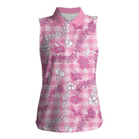 Alaka Aloha Hawaii Women Sleeveless Polo Shirt Plumeria Lei With Palaka Motif - Polynesian Pride