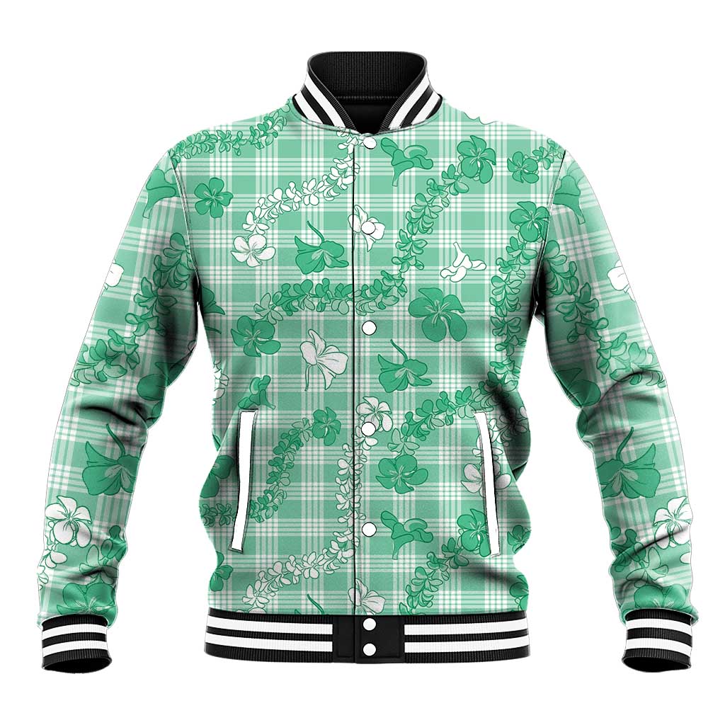 Omaomao Aloha Hawaii Baseball Jacket Plumeria Lei With Palaka Motif LT14 Unisex Green - Polynesian Pride
