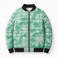 Omaomao Aloha Hawaii Bomber Puffer Jacket Plumeria Lei With Palaka Motif LT14 Unisex Green - Polynesian Pride