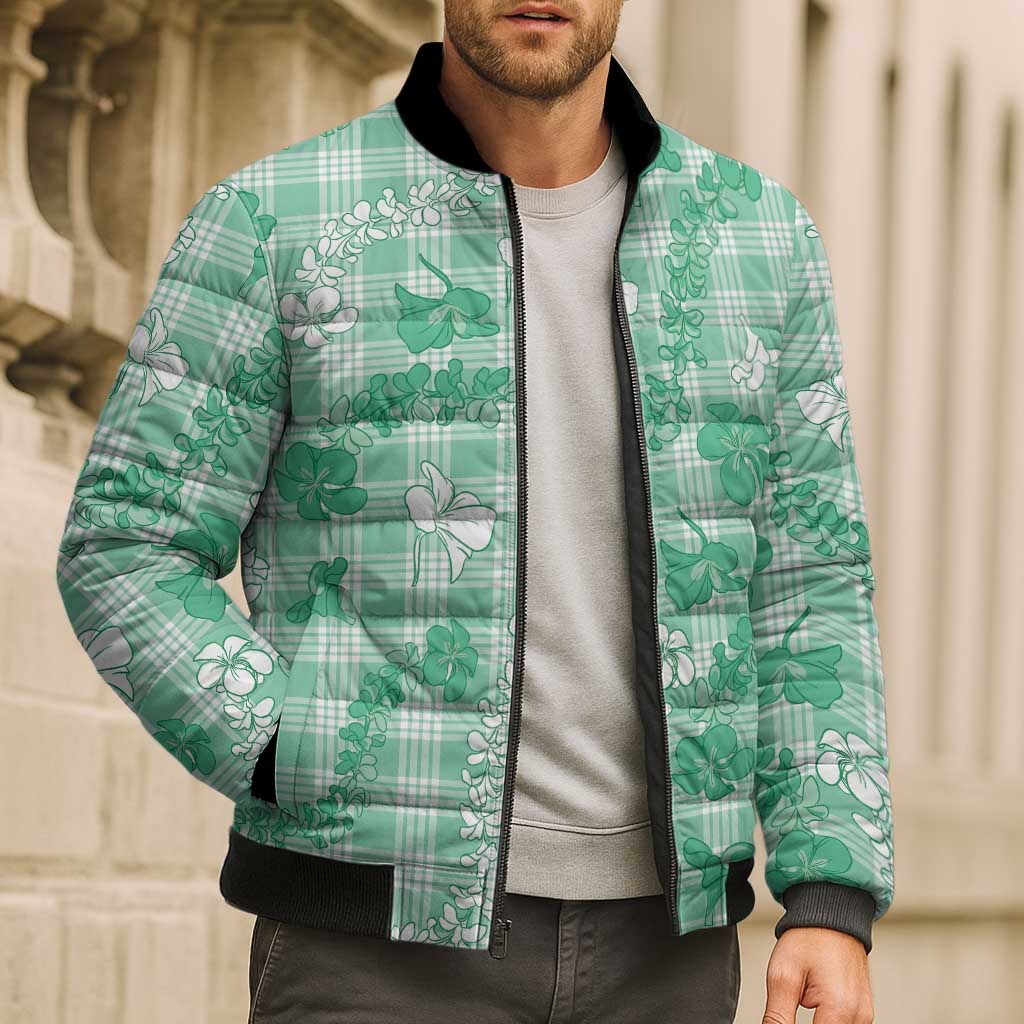 Omaomao Aloha Hawaii Bomber Puffer Jacket Plumeria Lei With Palaka Motif LT14 - Polynesian Pride