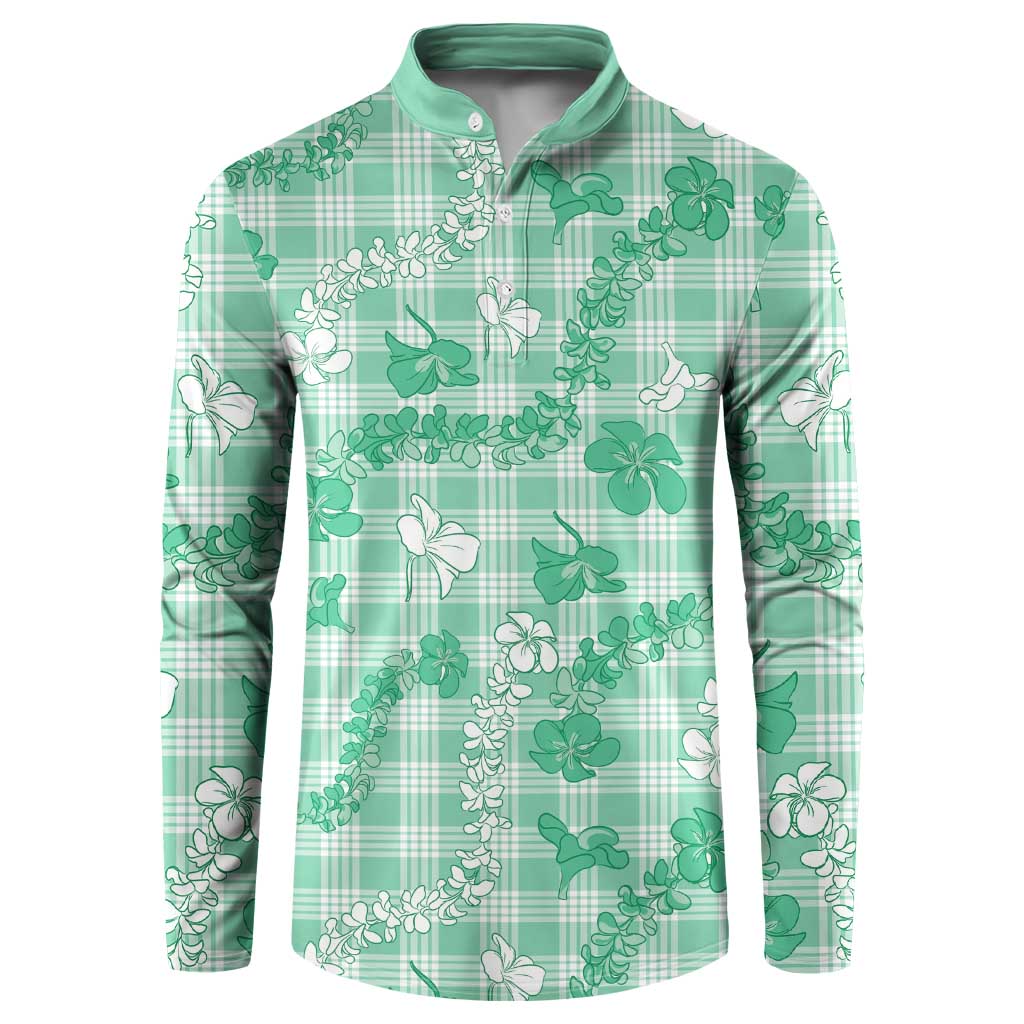 Omaomao Aloha Hawaii Button Sweatshirt Plumeria Lei With Palaka Motif LT14 Green - Polynesian Pride